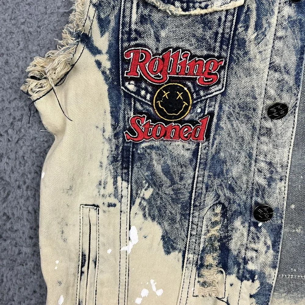 Imperious Vest Mens Lg Denim Distressed Rock N Roll Y2K Acid Wash Streetwear 90s